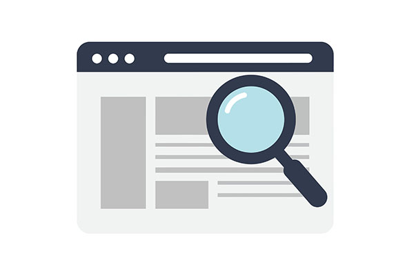 Illustration of a web browser window with a large magnifying glass, representing exploring or reflecting on digital skills—used here to symbolise the Jisc Discovery Tool